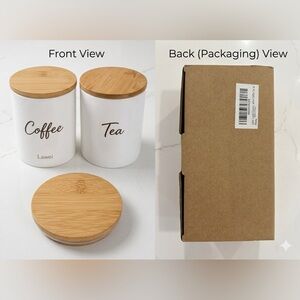 Bamboo Lid White Ceramic Canister Set by